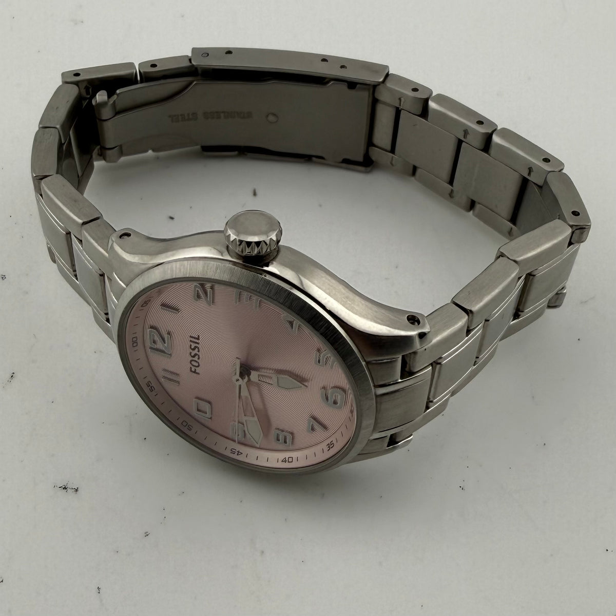 Fossil AM4294 Ladies Pink Dial Stainless Steel Quartz Watch 33mm (Fully Tested and working)- £30.00