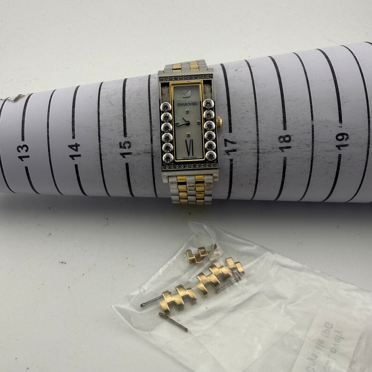 Swarovski Lovely Crystals Square 5096689 Two-Tone Swiss Watch – Boxed + Spare Links- £175.00