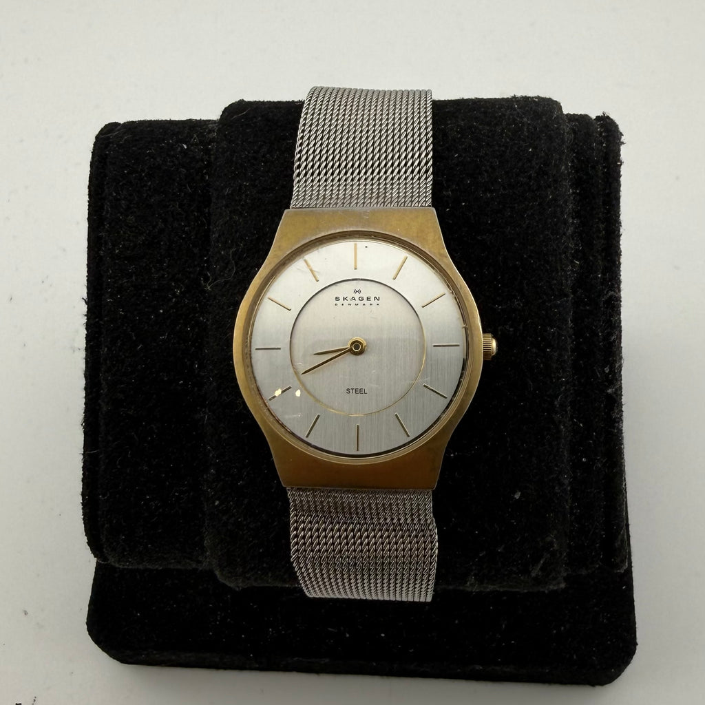 Skagen Denmark Vintage Style Two Tone Quartz Mesh Bracelet Watch Fully Tested and - £20.00