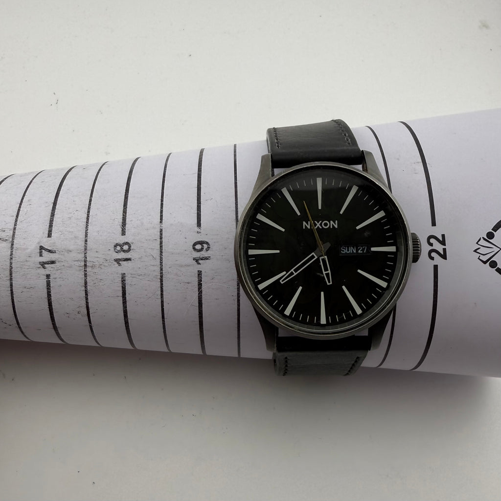 Nixon The Sentry Leather All Black Day Date Quartz Men’s Watch 45mm- £40.00