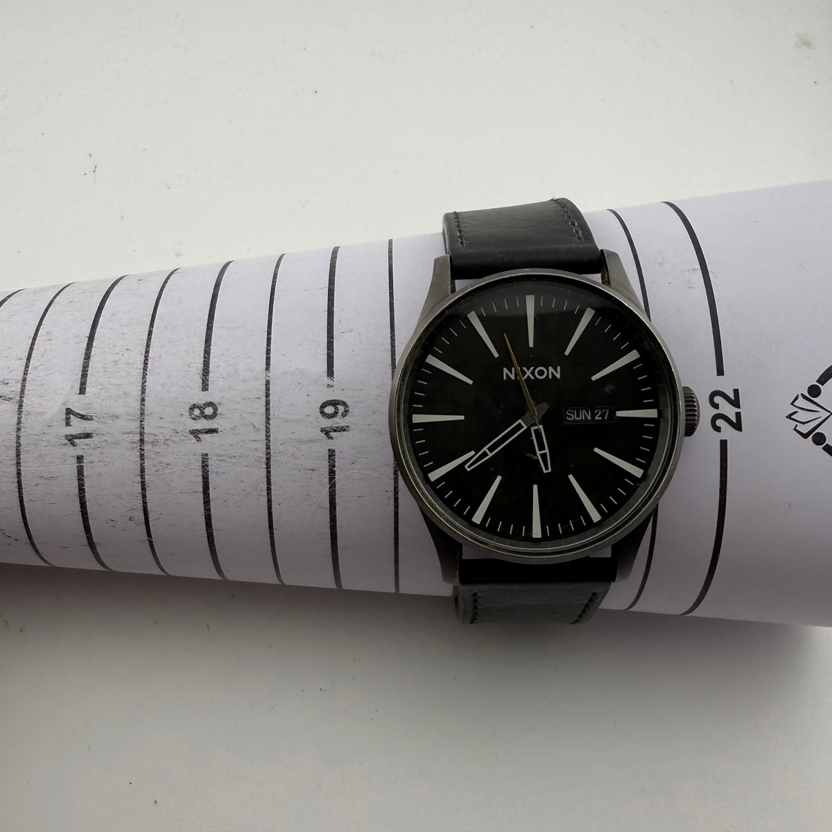 Nixon The Sentry Leather All Black Day Date Quartz Men’s Watch 45mm- £40.00
