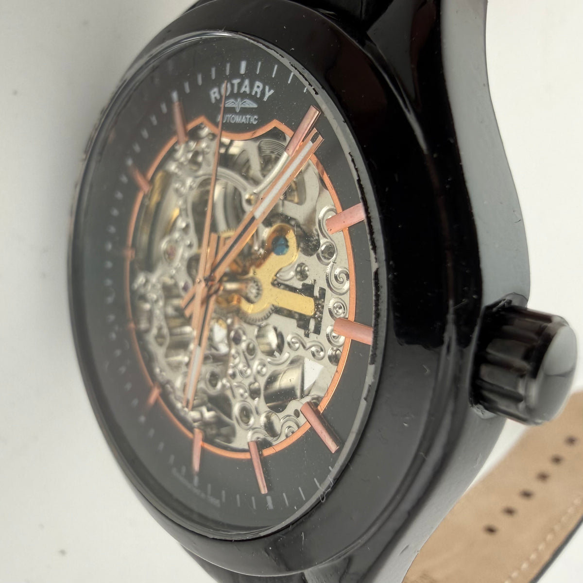 Rotary GS03630/04 Automatic Skeleton Watch Black Rose Gold – Fully Serviced Boxed- £150.00