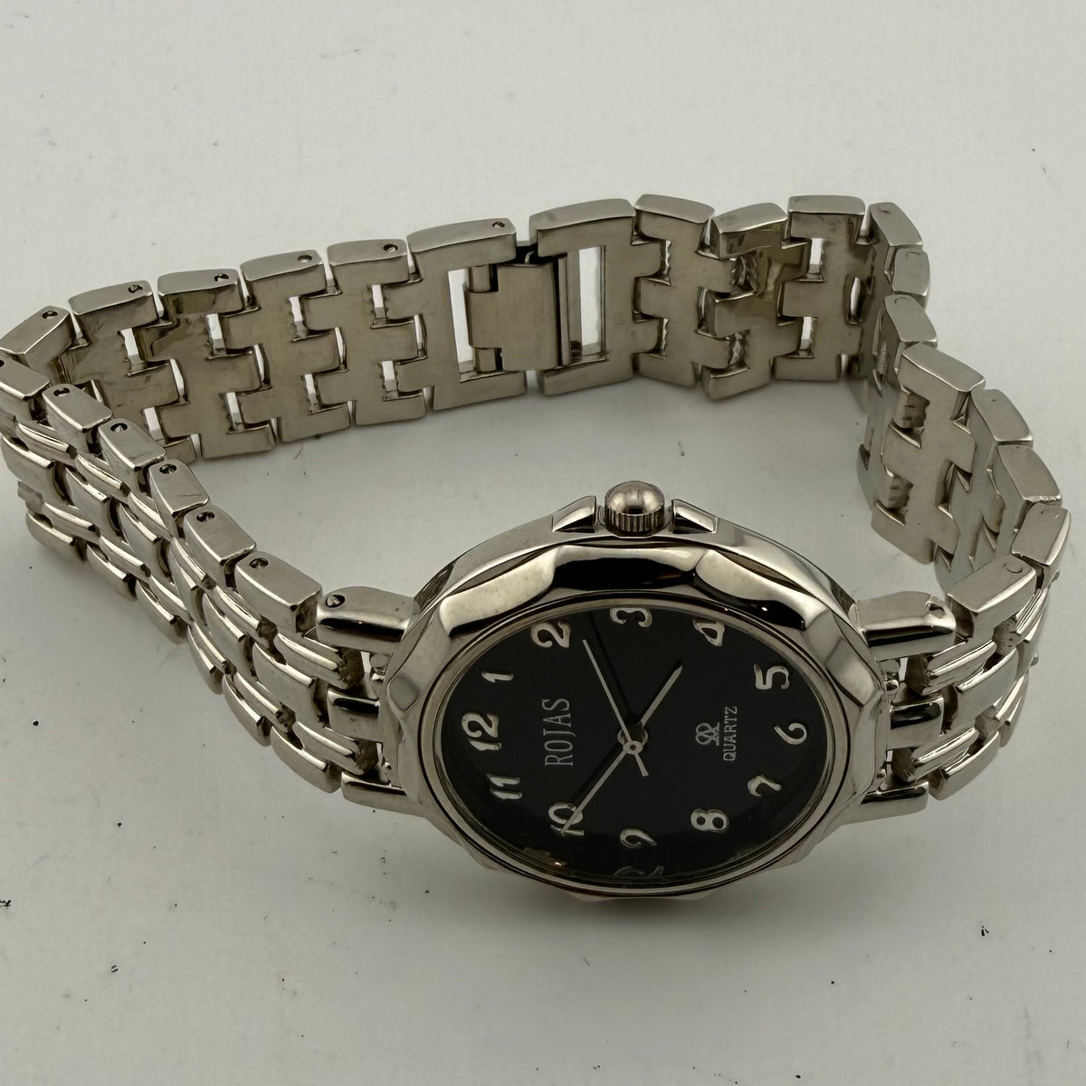 Rojas Quartz Gents Black Dial Silver Tone Bracelet Watch Fully Tested And Working- £15.00