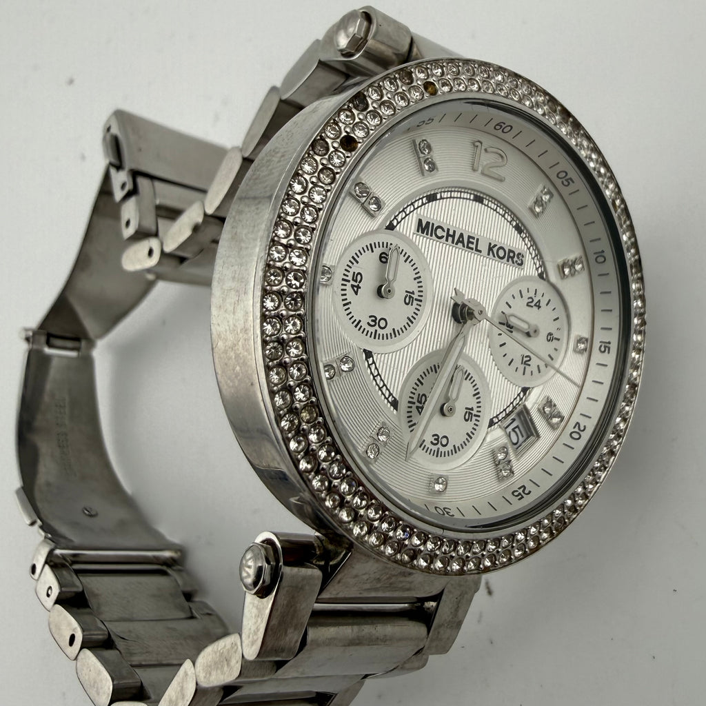Michael Kors Parker MK5353 Ladies Crystal Chronograph Silver Watch Fully Tested and Working- £25.00