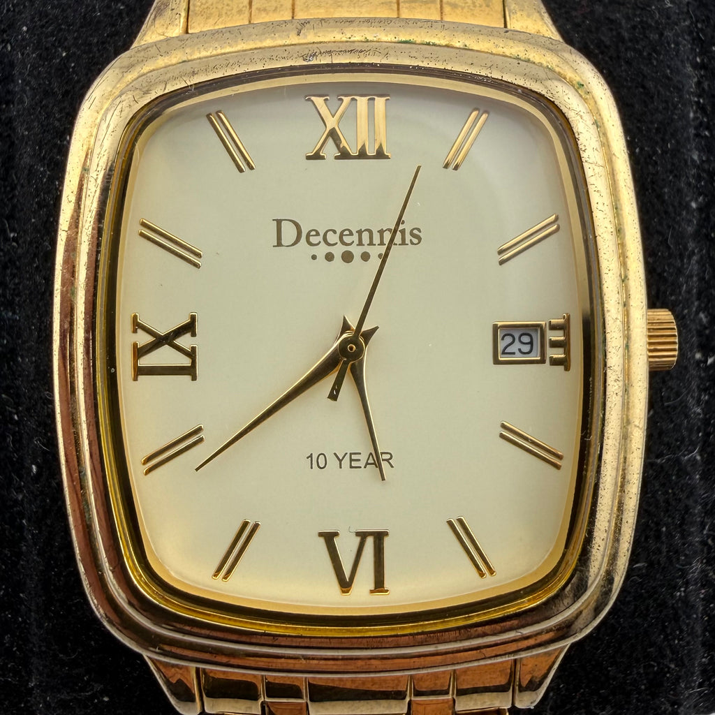 Decennis Gold Tone Quartz Date Watch Roman Dial 45mm New 10 Year Battery0 £20.00
