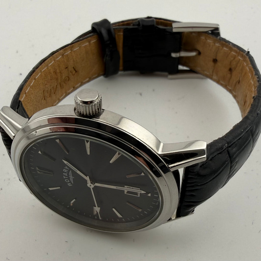 Rotary GS03439 Gents Black Dial Date Quartz Leather Watch Fully Tested and Working- £40.00