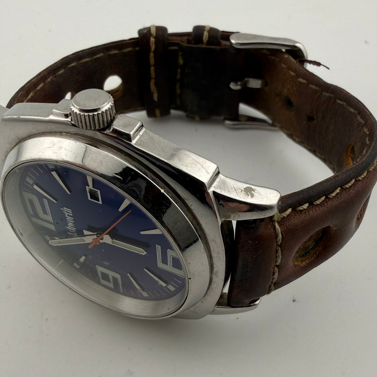 Ashworth Retro Style Blue Dial Quartz Watch 47mm Leather Strap (Fully Tested and working)- £30.00