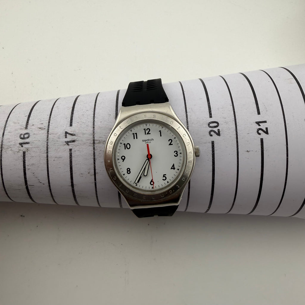 Swatch Irony Swiss Quartz Gents Watch White Dial Black Silicone Strap Fully Tested and Working- £30.00