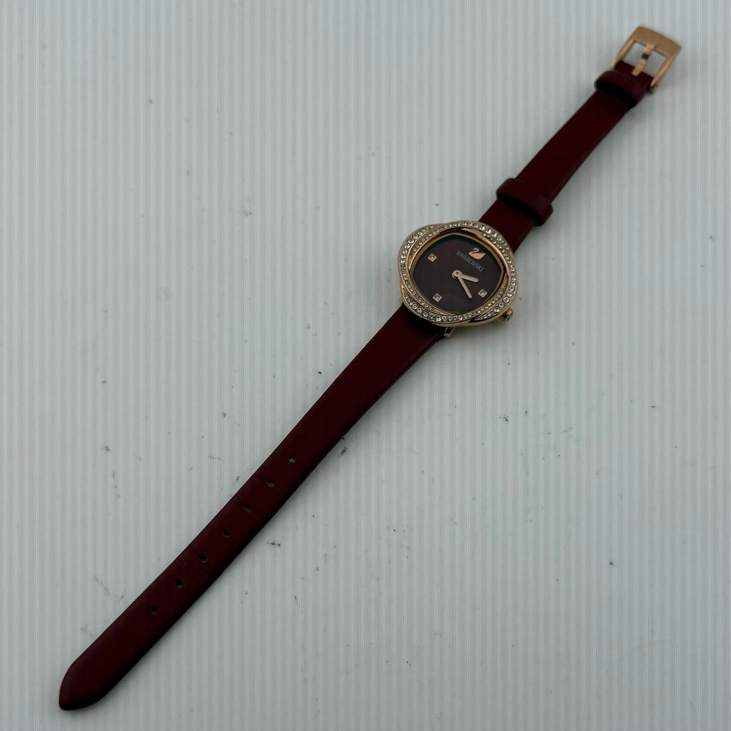 Swarovski Ladies Swiss Made Crystal Rose Gold Red Leather Watch Fully Tested and Working- £130.00