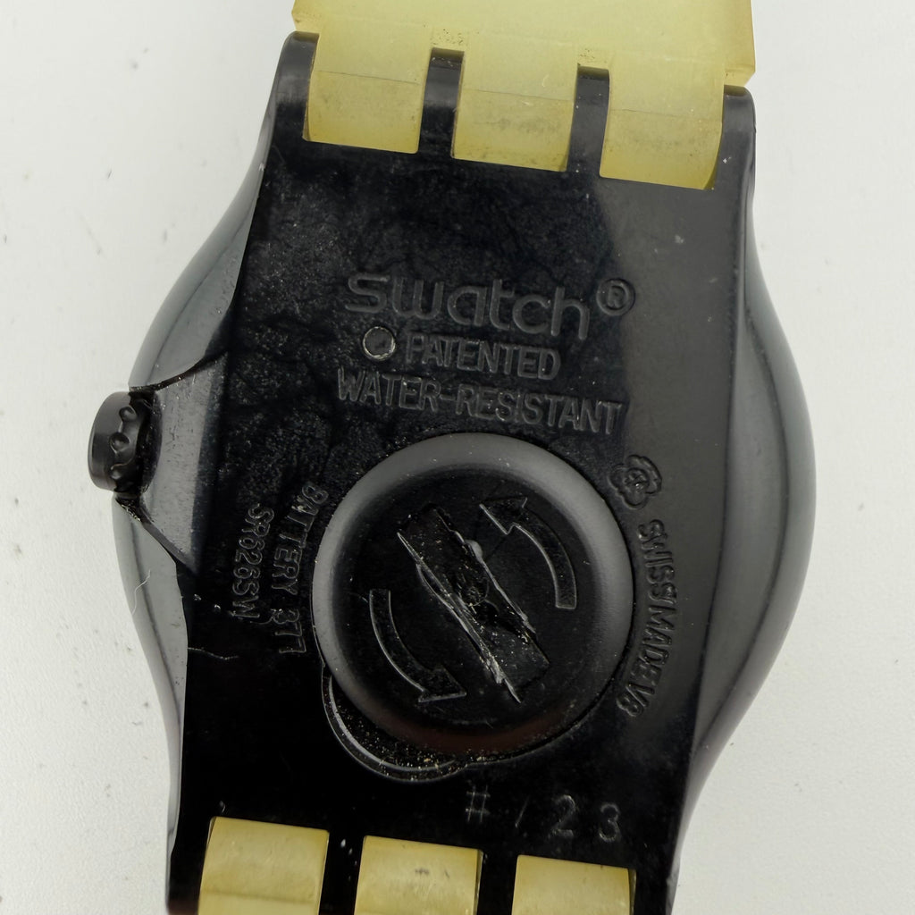 Swatch Swiss Black Blue Dial Silicone Strap Quartz Watch 38mm 2008 Fully Tested and Working-£15.00