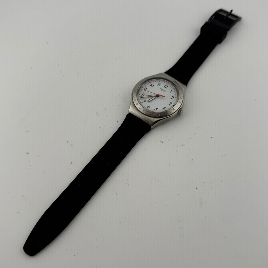 Swatch Irony Swiss Quartz Gents Watch White Dial Black Silicone Strap Fully Tested and Working- £30.00
