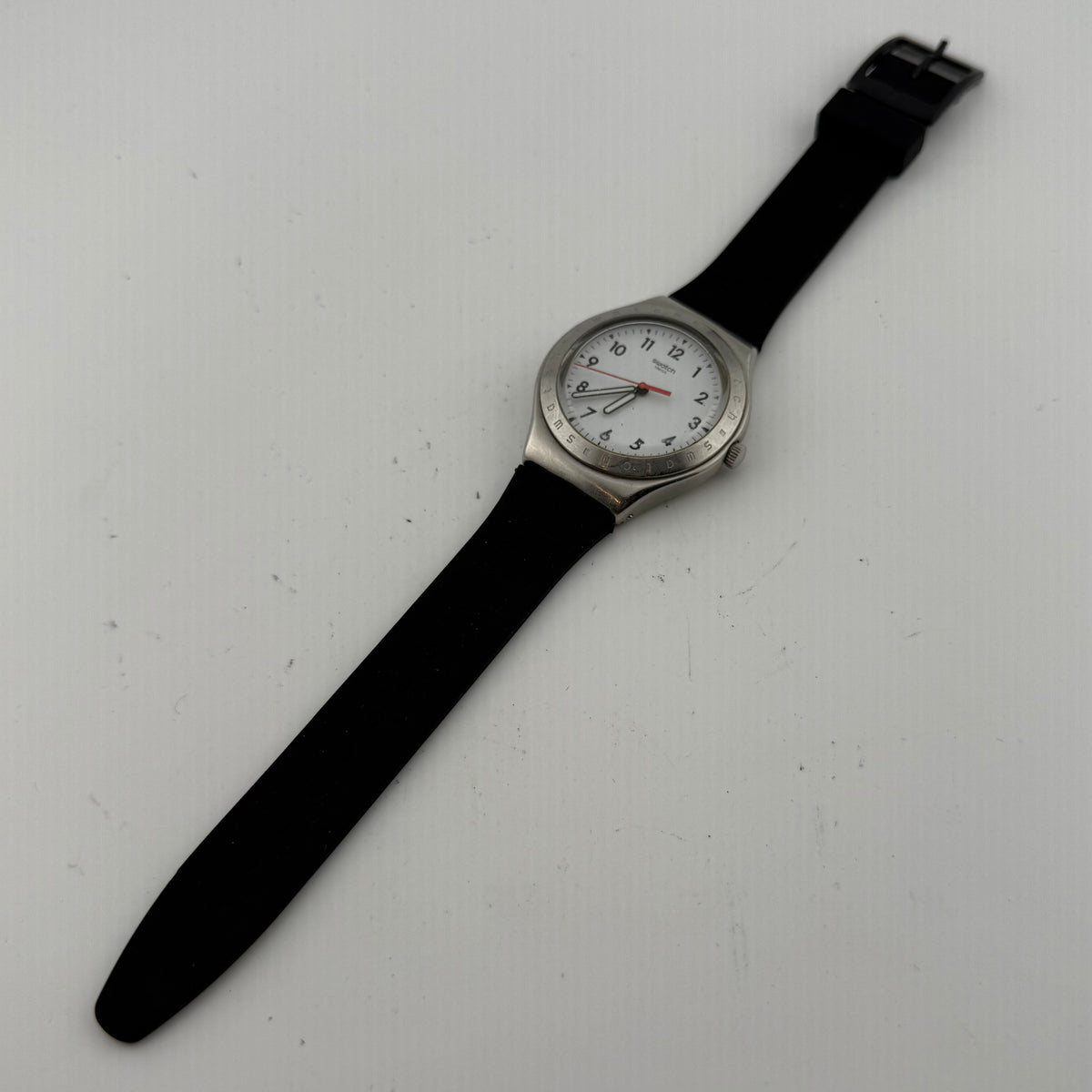 Swatch Irony Swiss Quartz Gents Watch White Dial Black Silicone Strap Fully Tested and Working- £30.00