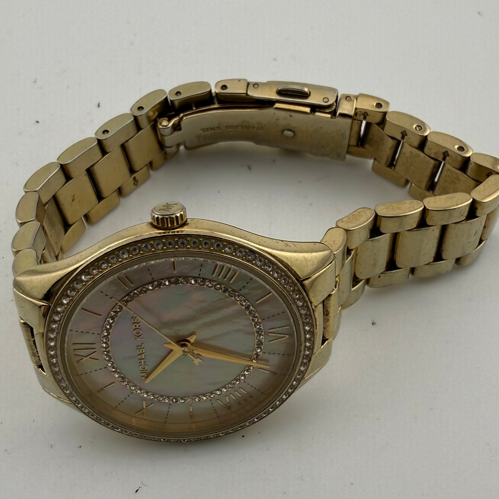 Michael Kors MK4463 Ladies Gold Tone Mother of Pearl Crystal Watch 35mm Boxed (Fully Tested and working)- £45.00