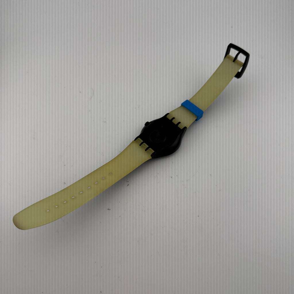 Swatch Swiss Black Blue Dial Silicone Strap Quartz Watch 38mm 2008 Fully Tested and Working-£15.00