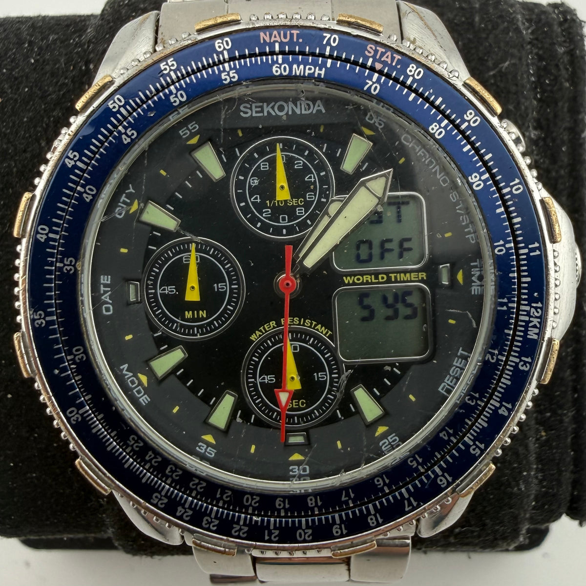 SEKONDA 3850 BKT World Timer Ana-Digi Chronograph Watch 46mm (Fully Tested and working)- £110.00