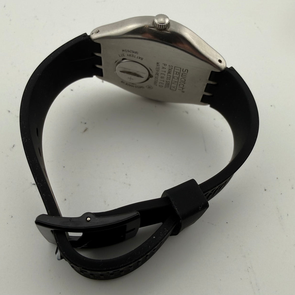 Swatch Irony Swiss Quartz Gents Watch White Dial Black Silicone Strap Fully Tested and Working- £30.00