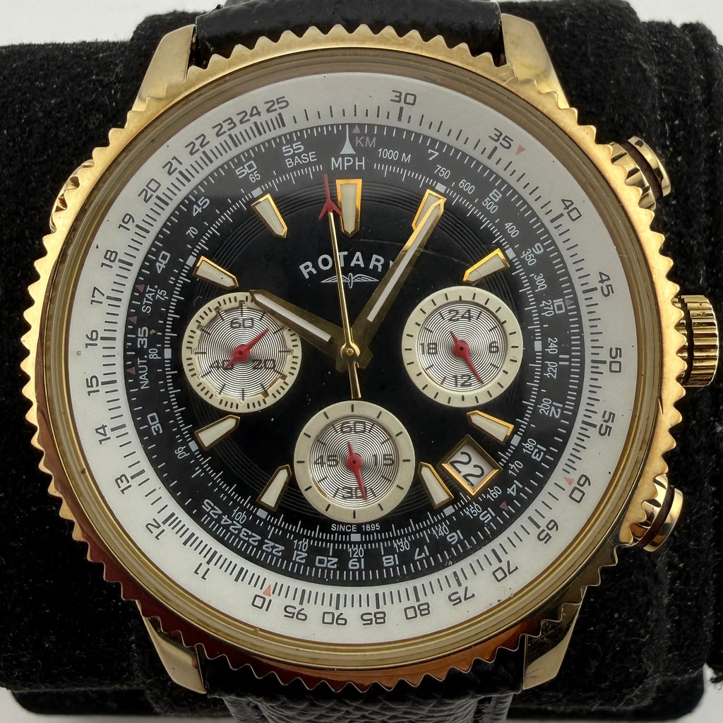 Rotary GS03008/04 Chronospeed Pilot Chronograph Gold Tone Black Dial 46mm- £75.00