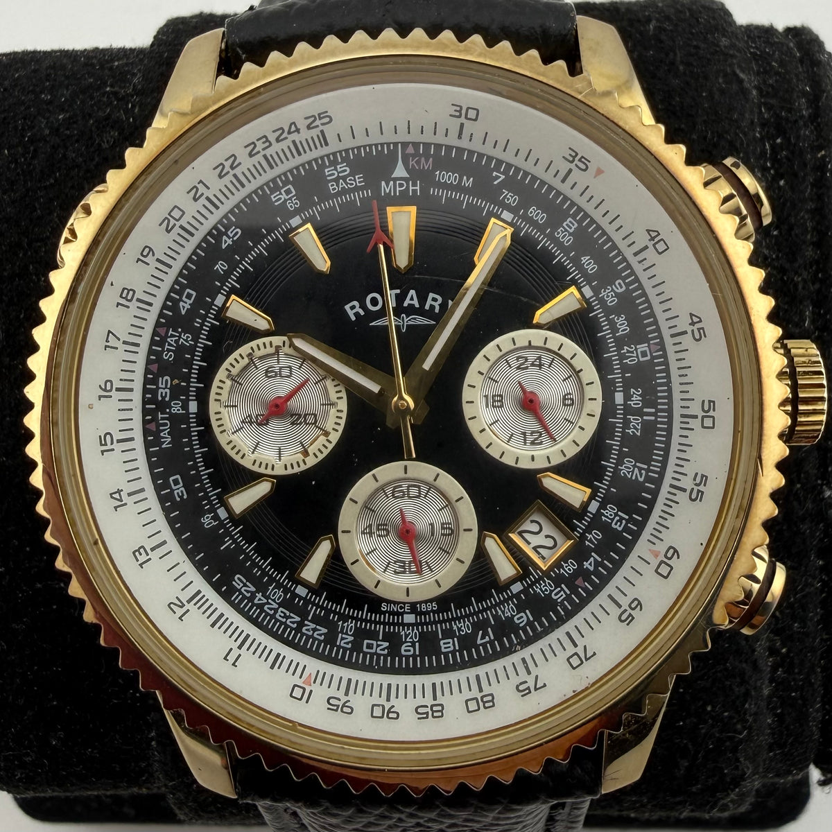 Rotary GS03008/04 Chronospeed Pilot Chronograph Gold Tone Black Dial 46mm- £75.00