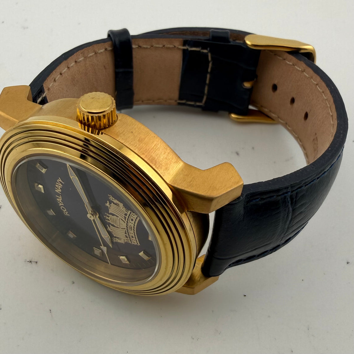 Royal Navy RN1008D Naval Crown Gold Tone Blue Dial Men’s Watch 45mm Rare Find- £55.00