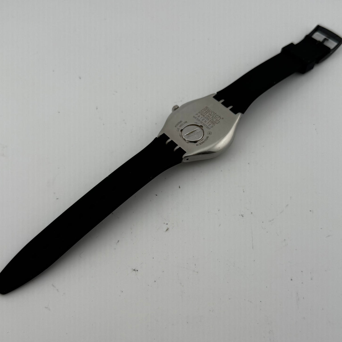 Swatch Irony Swiss Quartz Gents Watch White Dial Black Silicone Strap Fully Tested and Working- £30.00
