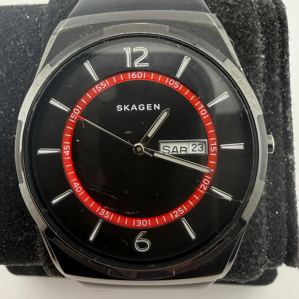 Skagen Melbye SKW6506 Gents Black Red Day Date Quartz Watch Fully Tested and Working- £35.00