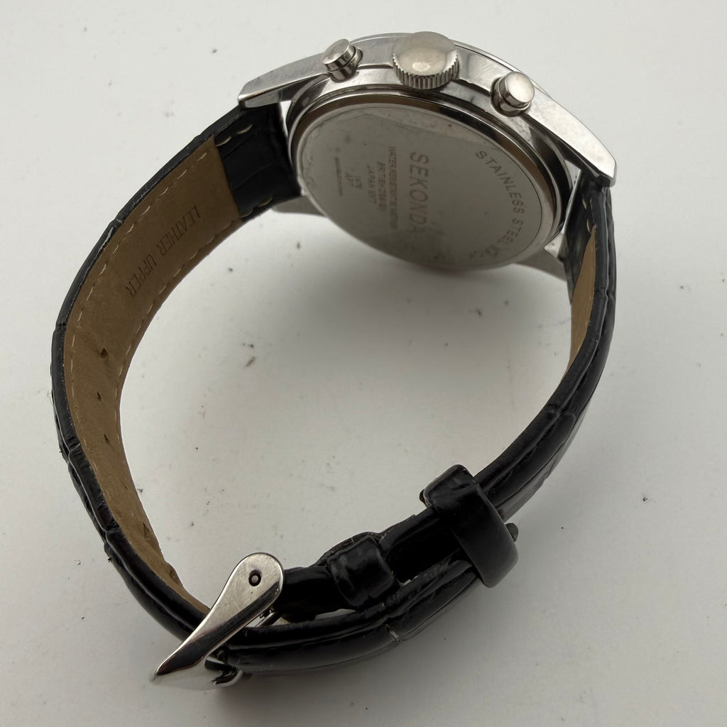 Sekonda Classique 1479 Gents Chronograph Black Dial Leather Watch Fully Tested and Working- £40.00