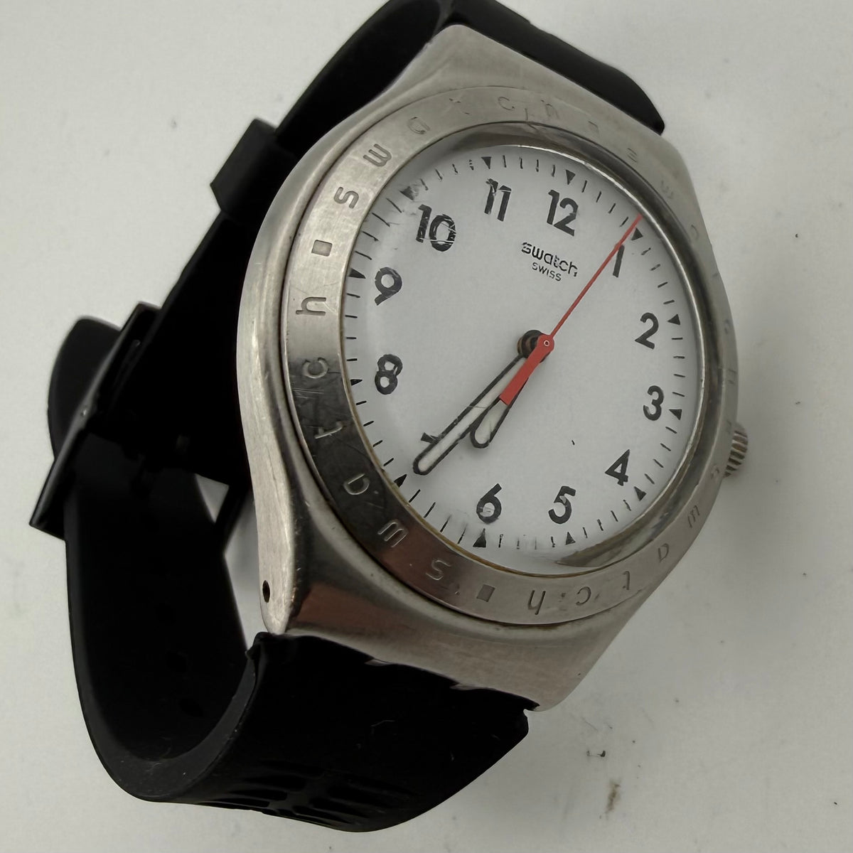 Swatch Irony Swiss Quartz Gents Watch White Dial Black Silicone Strap Fully Tested and Working- £30.00