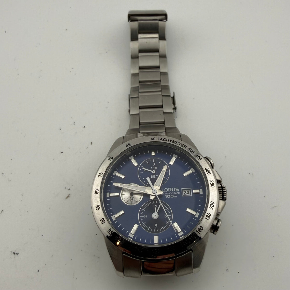 Lorus Gents Blue Dial Quartz Chronograph 100M Tachymeter Bracelet Watch Fully Tested and Working- £45.00