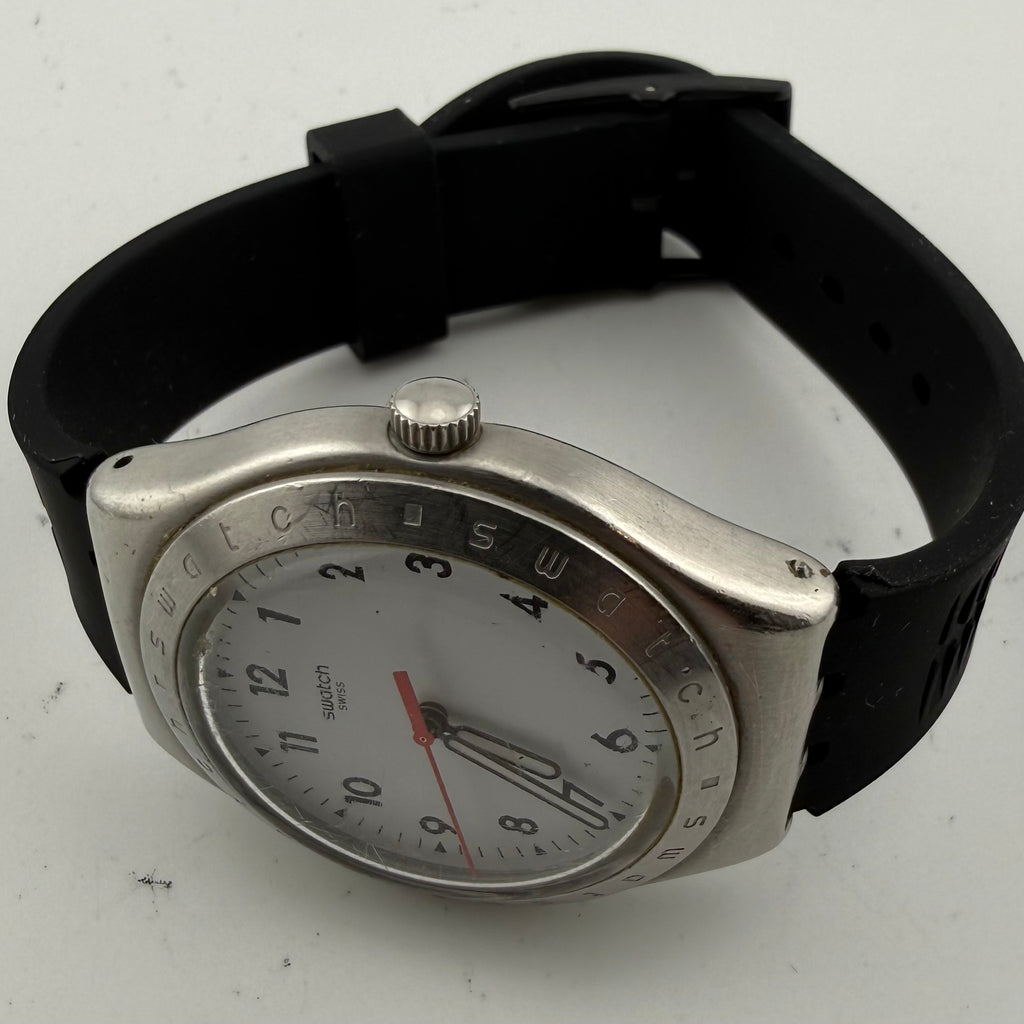 Swatch Irony Swiss Quartz Gents Watch White Dial Black Silicone Strap Fully Tested and Working- £30.00