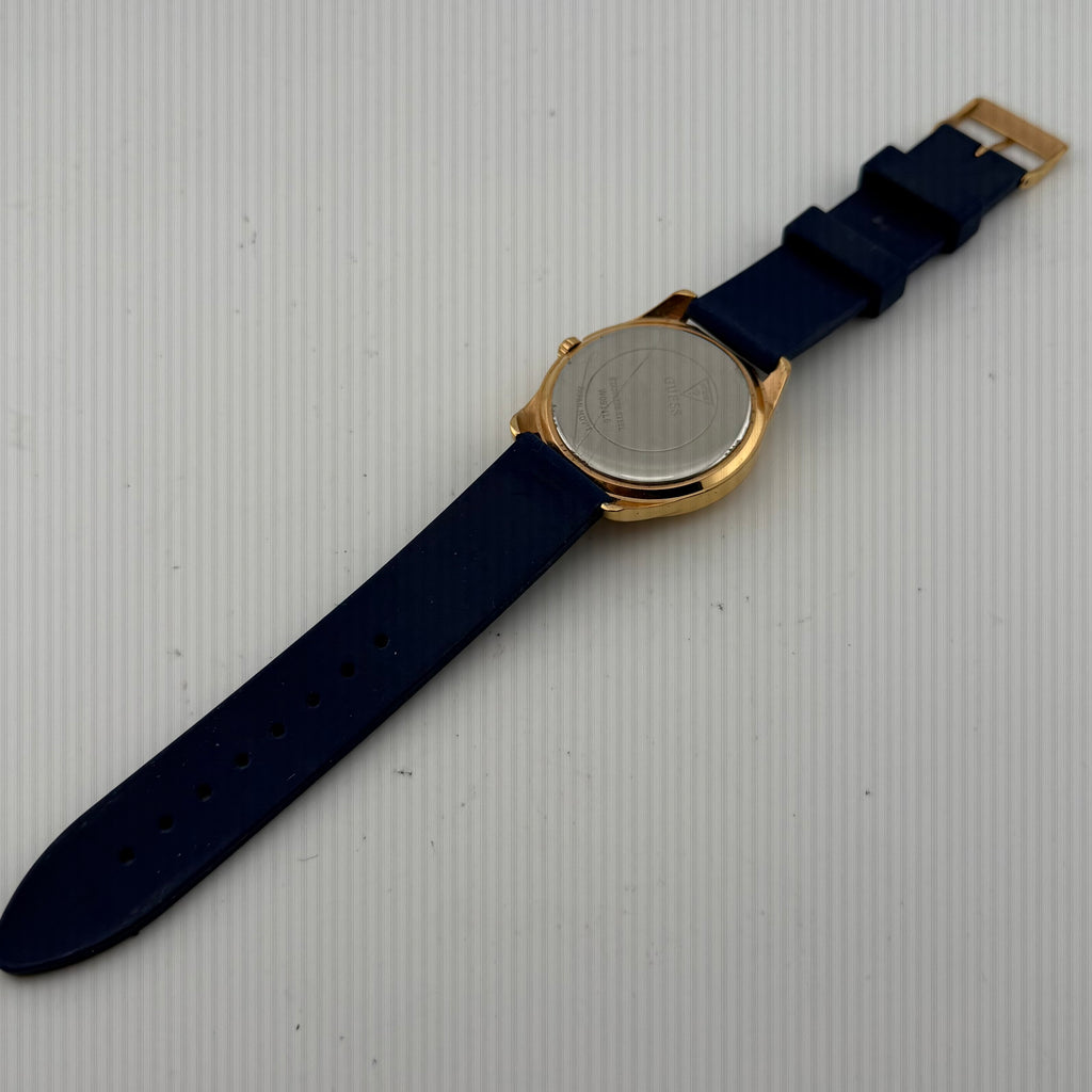 Guess G-Twist W0911L6 Ladies Rose Gold Tone Logo Watch Blue Silicone Strap- £45.00