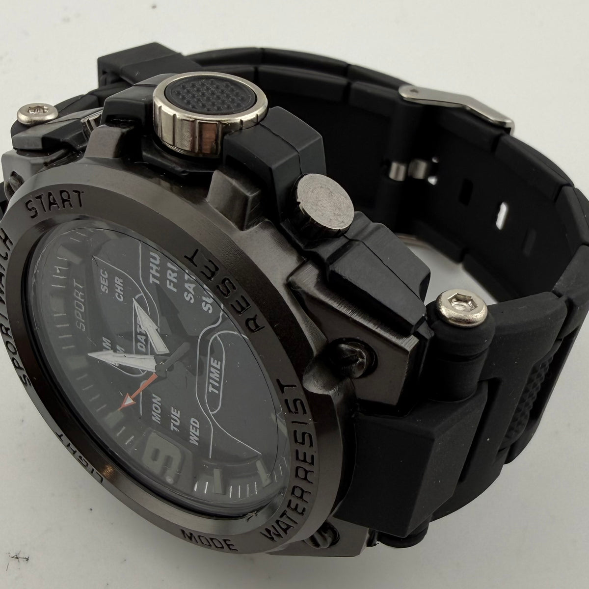 Sport Gents Large 54mm Ana-Digi Sport Watch Black Silicone Day Date Alarm Working