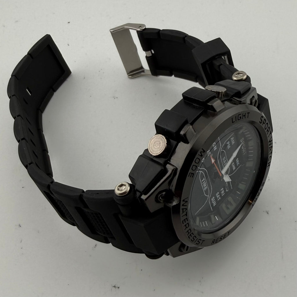 Sport Gents Large 54mm Ana-Digi Sport Watch Black Silicone Day Date Alarm Working