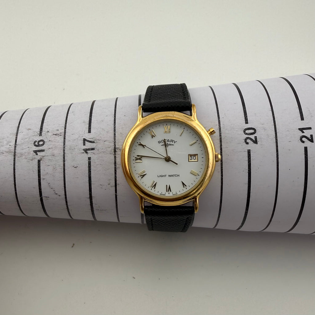 Rotary Swiss Light Watch Vintage Gold Tone Mens Quartz Date (Fully Tested and working)- £50.00