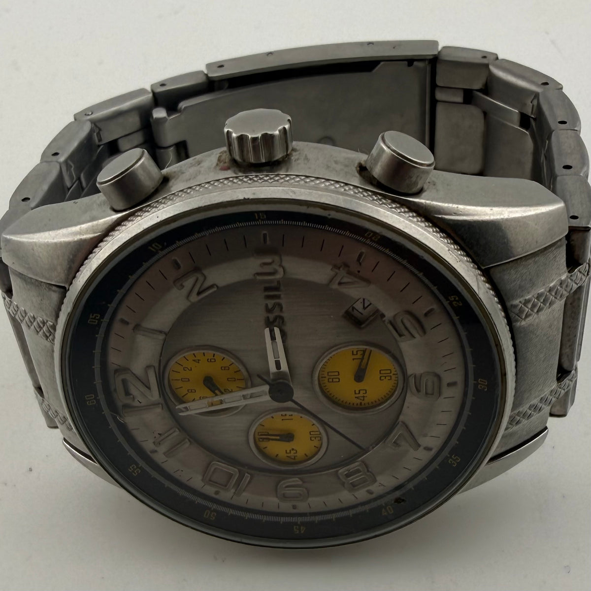 Fossil JR-9937 Gents Chronograph Watch Yellow Sub Dials Fully Tested and Working- £35.00