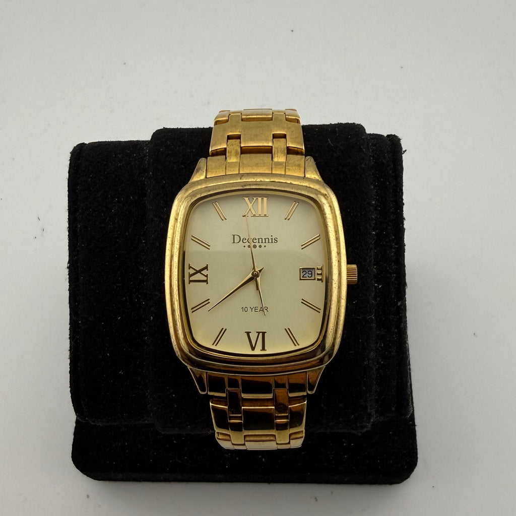 Decennis Gold Tone Quartz Date Watch Roman Dial 45mm New 10 Year Battery0 £20.00