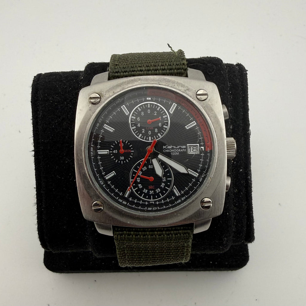 Kahuna K2V-0017G Mens Chronograph 100M Black Dial Canvas Strap Fully Tested and Working- £40.00