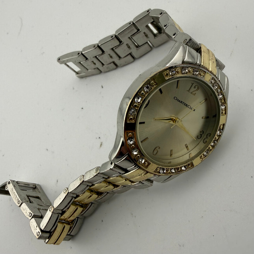 Charter Club 16221 Ladies Two Tone Crystal Bezel Quartz Watch Fully Tested and Working- £10.00