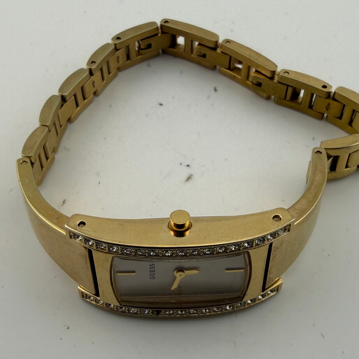 GUESS Ladies Gold Tone Crystal Set Rectangular Bracelet Watch Fully Tested and Working- £35.00