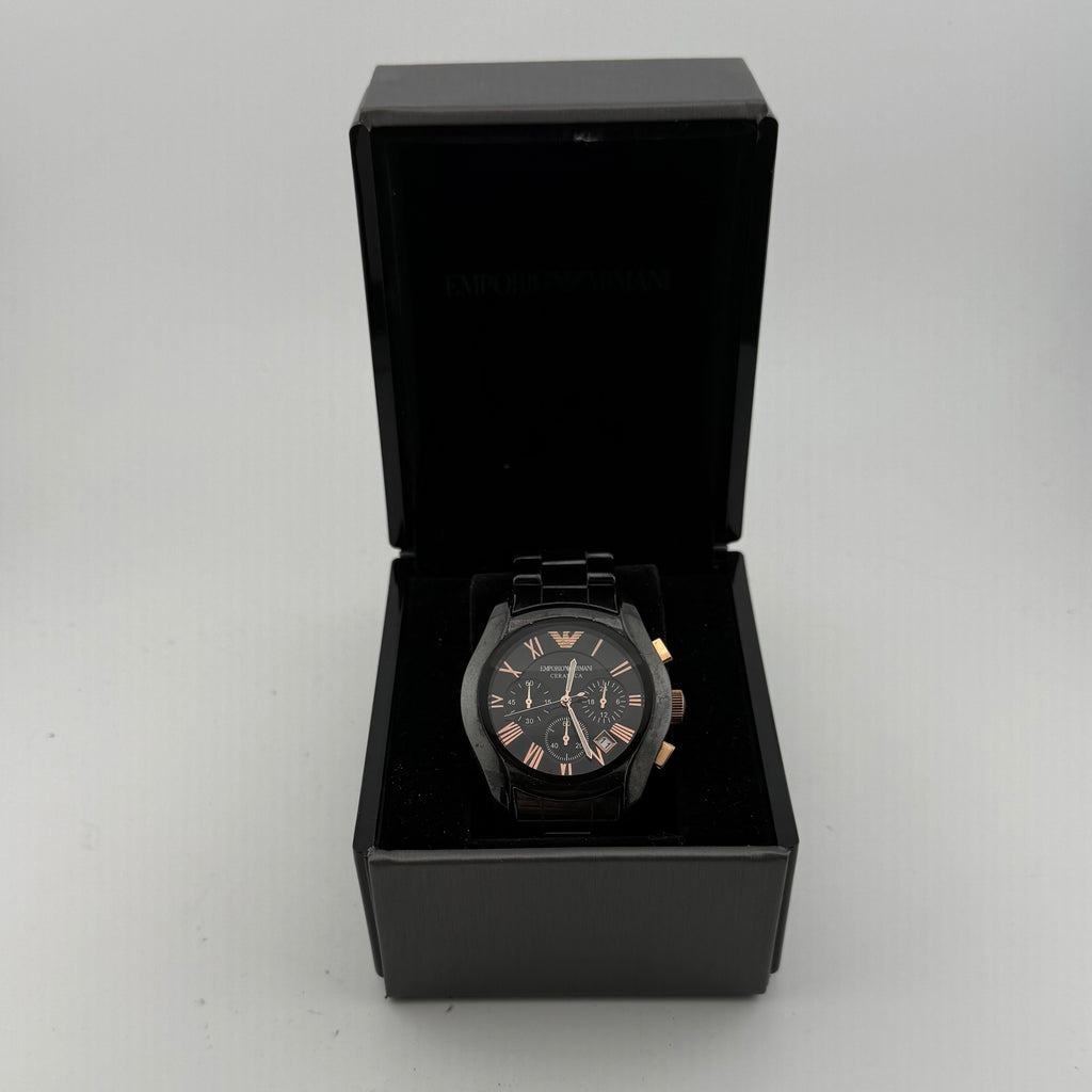 Emporio Armani AR1410 Ceramica Black Rose Gold Chronograph Watch Fully Tested and Working- £80.00