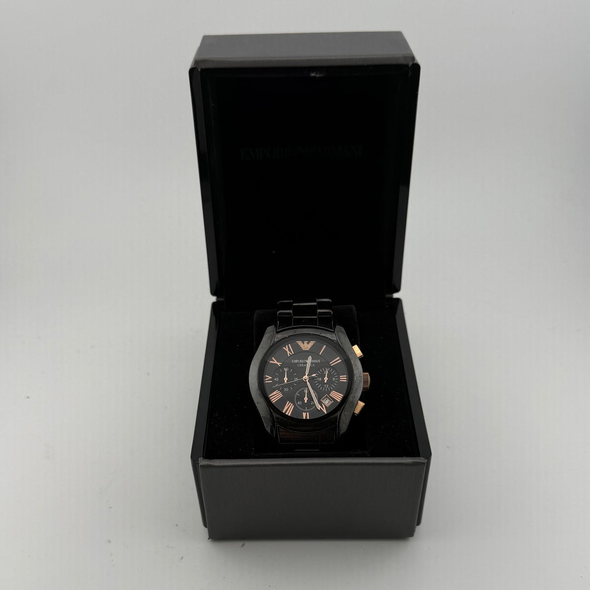 Emporio Armani AR1410 Ceramica Black Rose Gold Chronograph Watch Fully Tested and Working- £80.00