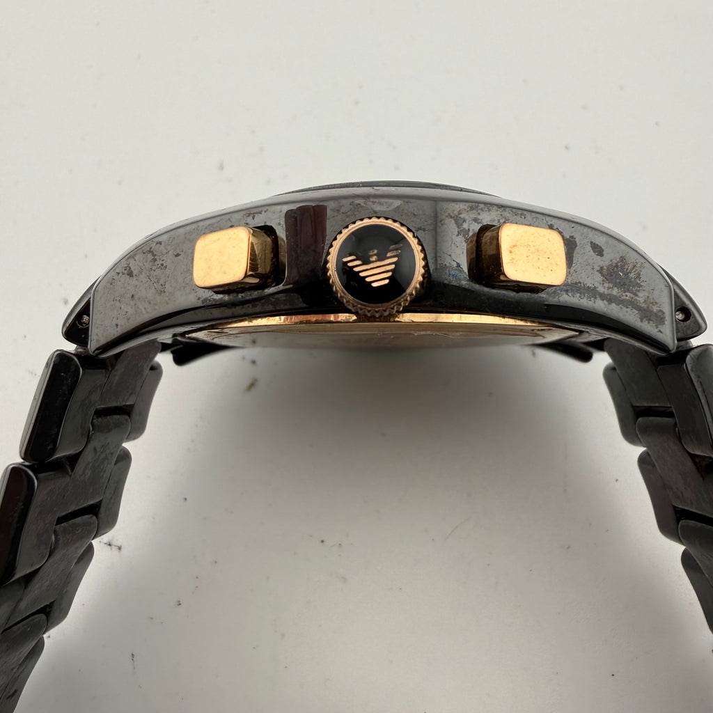 Emporio Armani AR1410 Ceramica Black Rose Gold Chronograph Watch Fully Tested and Working- £80.00