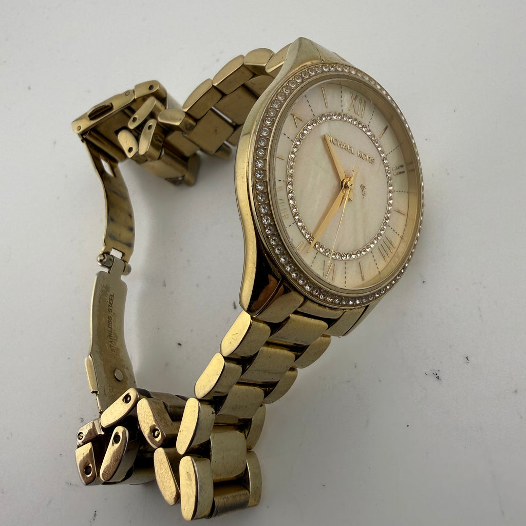 Michael Kors MK4463 Ladies Gold Tone Mother of Pearl Crystal Watch 35mm Boxed (Fully Tested and working)- £45.00