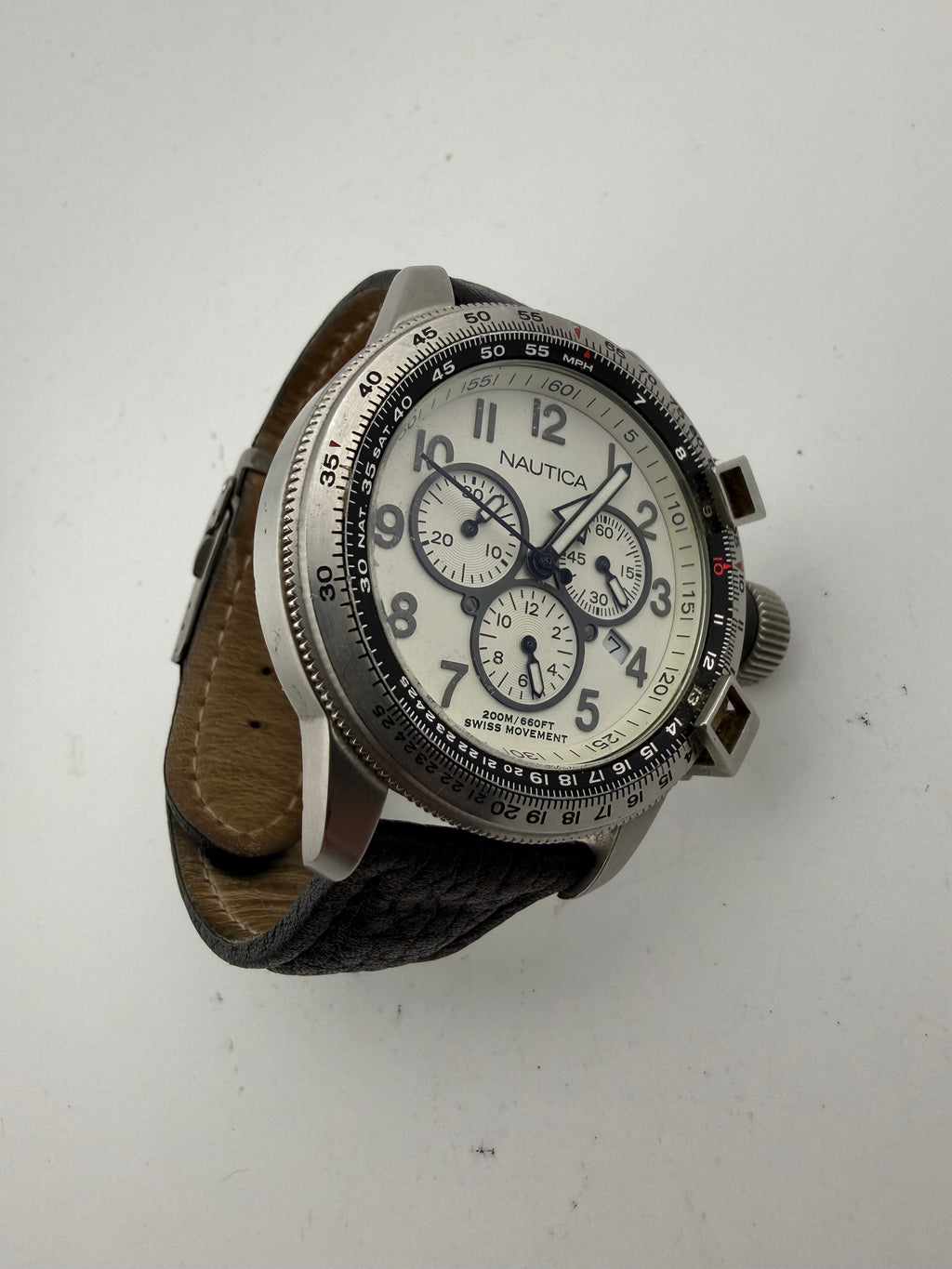Nautica Swiss Movement 200M Chronograph White Dial Pilot Style Men’s Watch 54mm- £80.00