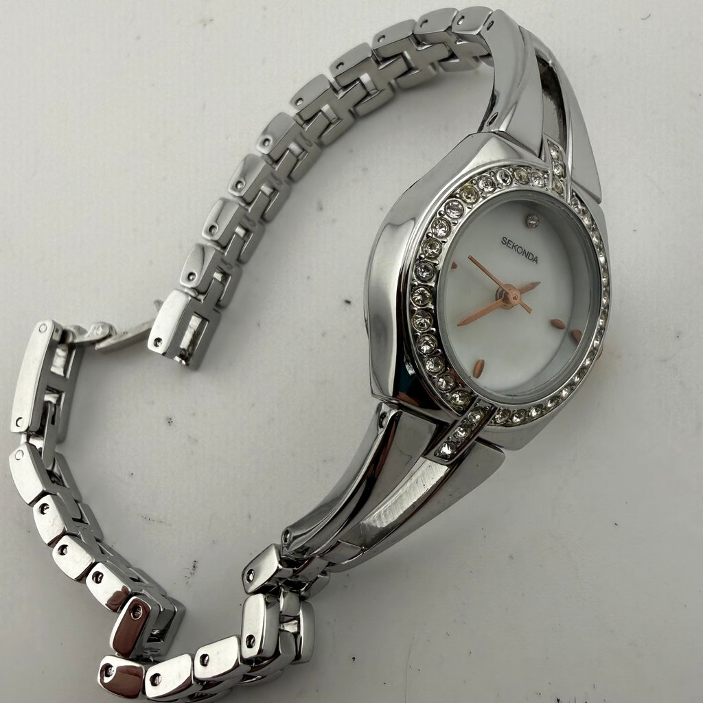 Sekonda 2004 AHT Ladies Crystal Set Silver Tone Quartz Watch Fully Tested and Working- £15.00