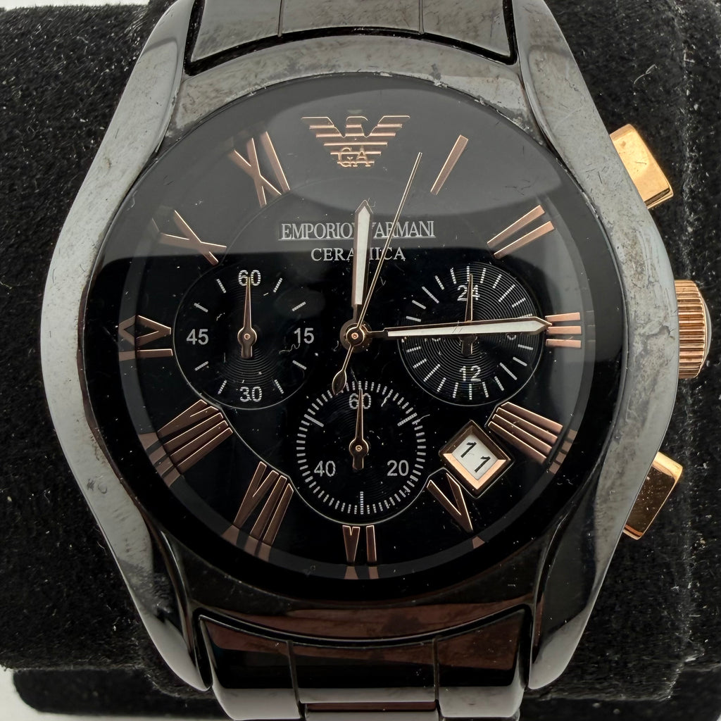 Emporio Armani AR1410 Ceramica Black Rose Gold Chronograph Watch Fully Tested and Working- £80.00