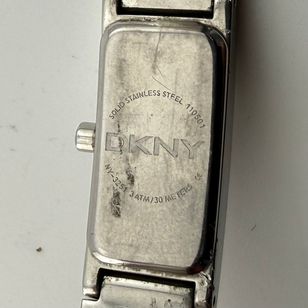 DKNY Ladies Silver Tone Black Dial Bangle Bracelet Quartz Watch Fully Tested and Working- £20.00