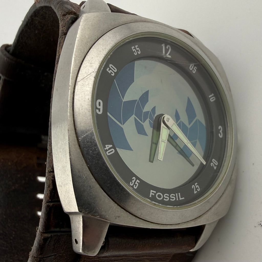 Fossil Men’s Retro Black Dial Wide Brown Leather Cuff Watch 43mm (Fully Tested and working)- £35.00