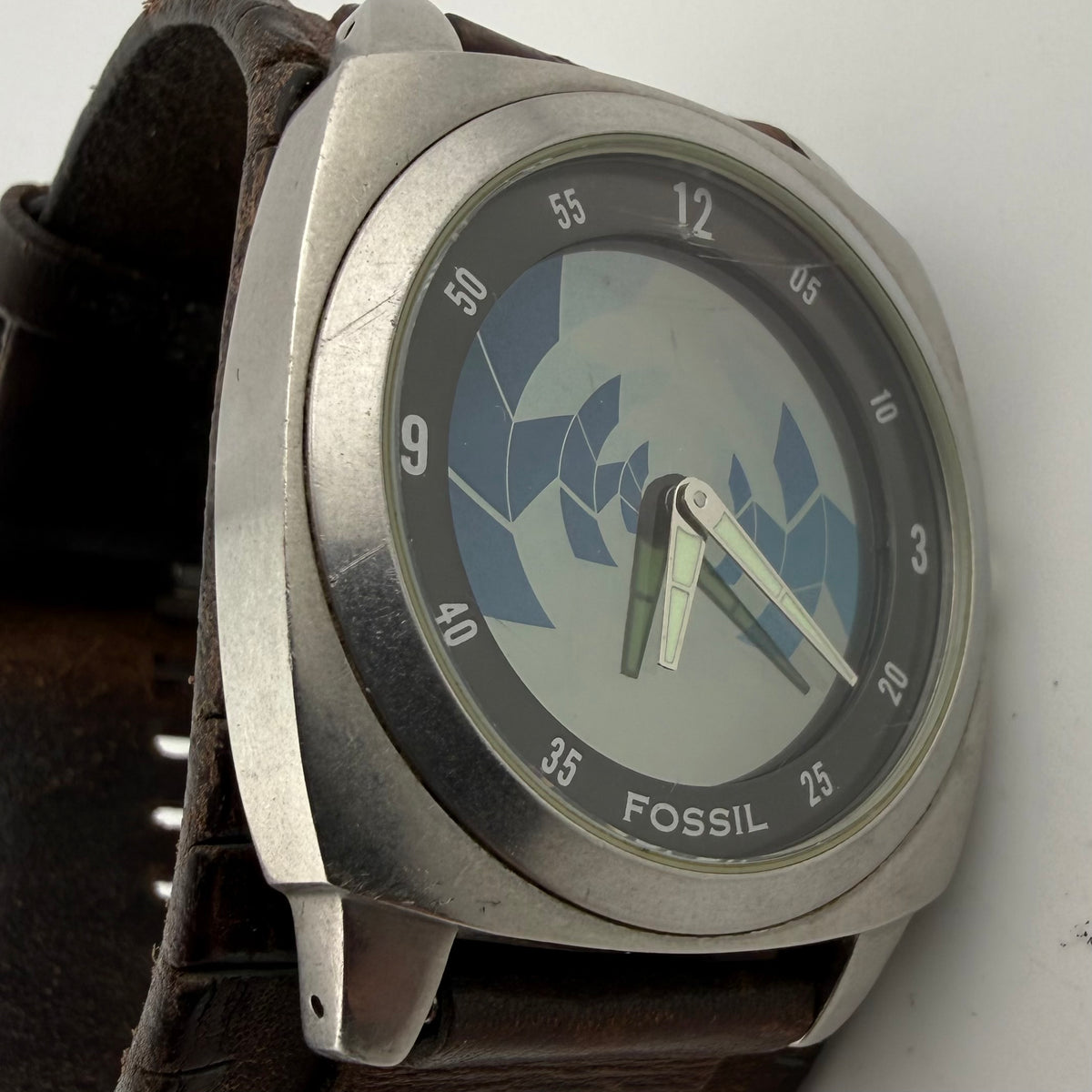 Fossil Men’s Retro Black Dial Wide Brown Leather Cuff Watch 43mm (Fully Tested and working)- £35.00