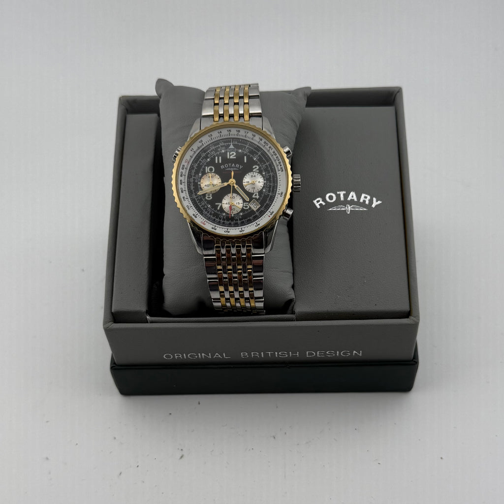 Rotary Aquaspeed Gents Two Tone Chronograph Black Dial Fully Tested and Working- £55.00