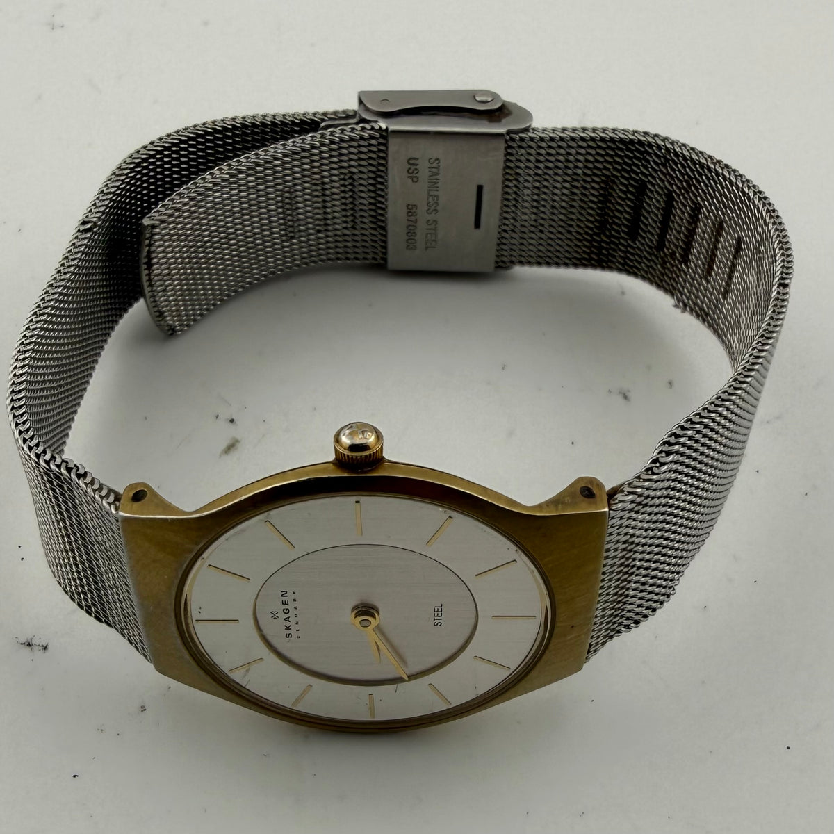 Skagen Denmark Vintage Style Two Tone Quartz Mesh Bracelet Watch Fully Tested and - £20.00